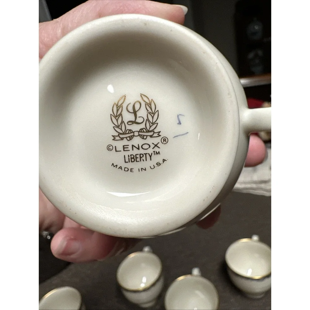 Lenox‎ Liberty Cups Set of 6 Ivory Blue Gold Trim Footed Tea Coffee USA